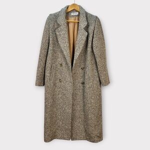 VINTAGE 70s Forecaster Tweed Wool Overcoat Women Herringbone Gray Brown Academia